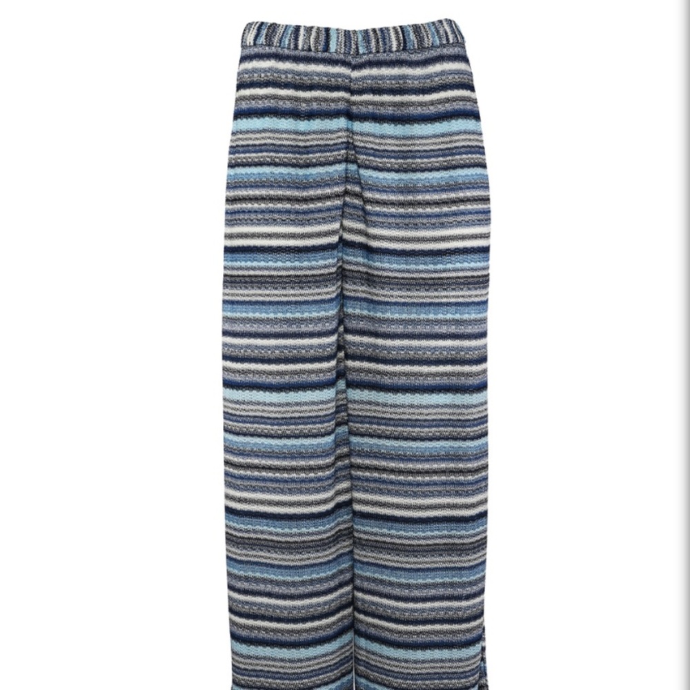 GRAN SASSO Pants STRETCH WIDE LEG STRIPE PANT Sz Small Blue White Silver Gray
